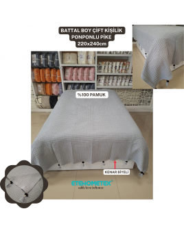 ETEHOMETEX PONPONLU PAMUK PİKE ÇİFT KİŞİLİK 220X240CM GRİ 8696474231903